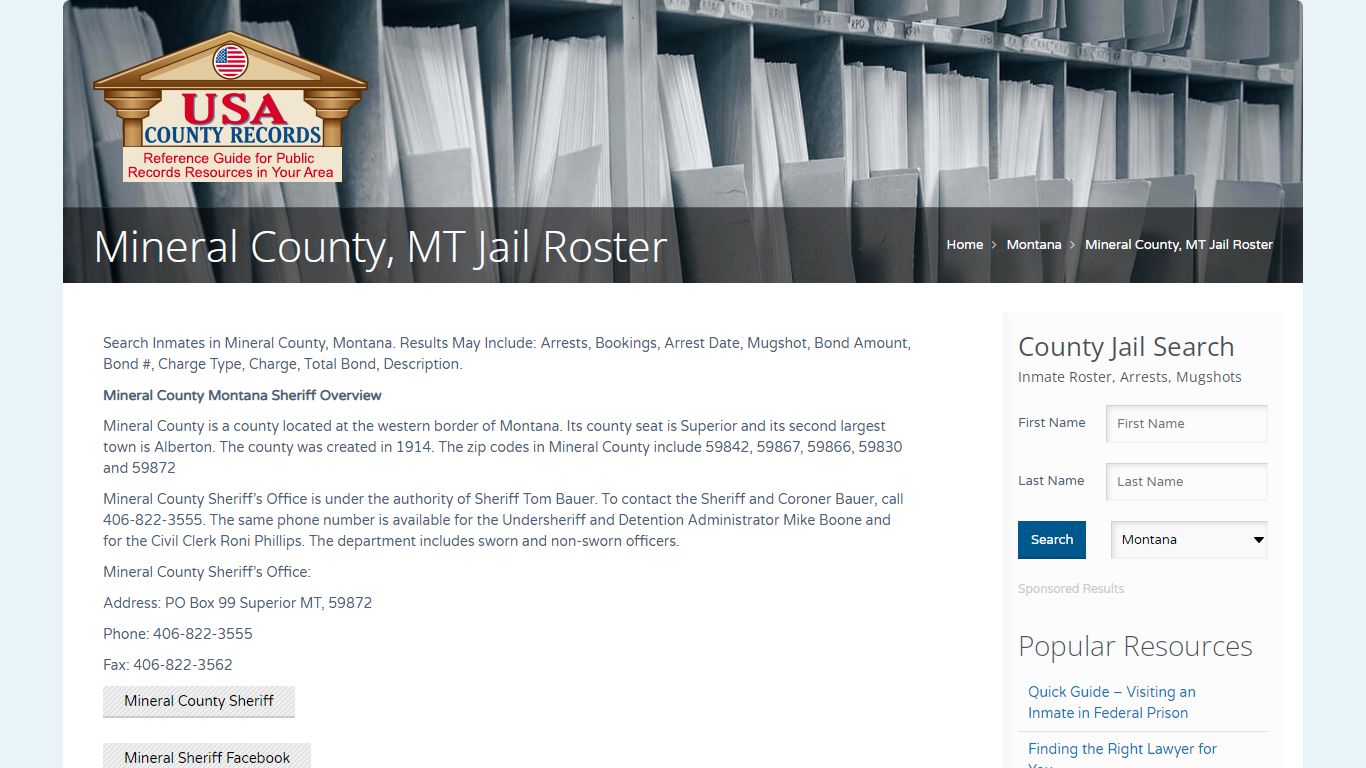 Mineral County, MT Jail Roster | Name Search