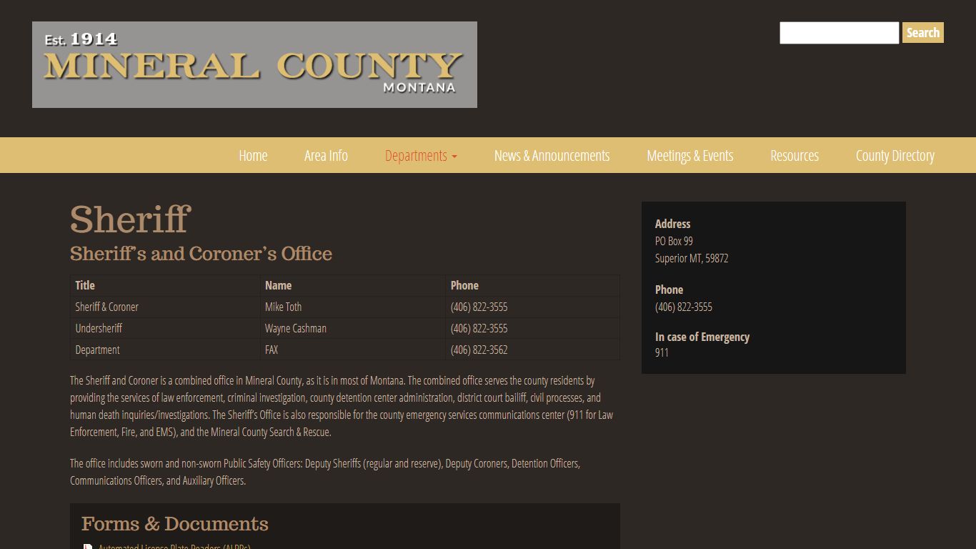 Sheriff - Mineral County, Montana